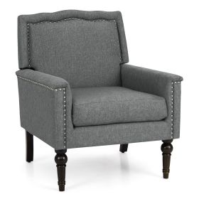 Mid-century Modern Armchair Linen Fabric Upholstered Accent Chair with Cushion
