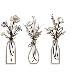 3 Pieces Metal Flowers Wall Arts - Rustic Farmhouse Style Décor Metal Wall Art Black Minimalist Flower Natural Themed Wall Decors for Home Bedroo