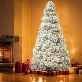 Pre-lit Artificial Christmas Tree, Prelighted Green Artificial Hinged Spruce Xmas Tree With 347 Branch Tips, 120 Incandescent Lights (Option: Seven point five foot flocking)
