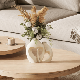 White Vases for Decor, Heart Shaped Ceramic Vase Set of 2, Nordic Heart Shaped Vases (Mounting Type: Table)