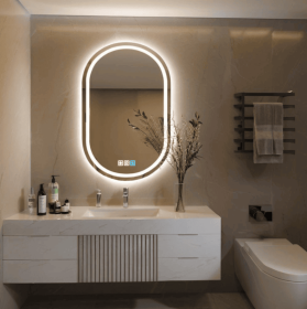 Tempered Glass Frame Mirror with Anti-Fog and Anti-Shatter Features,20"x28" Rectangular Wall-Mounted Bathroom Mirror (PS17-70: PS17-80)